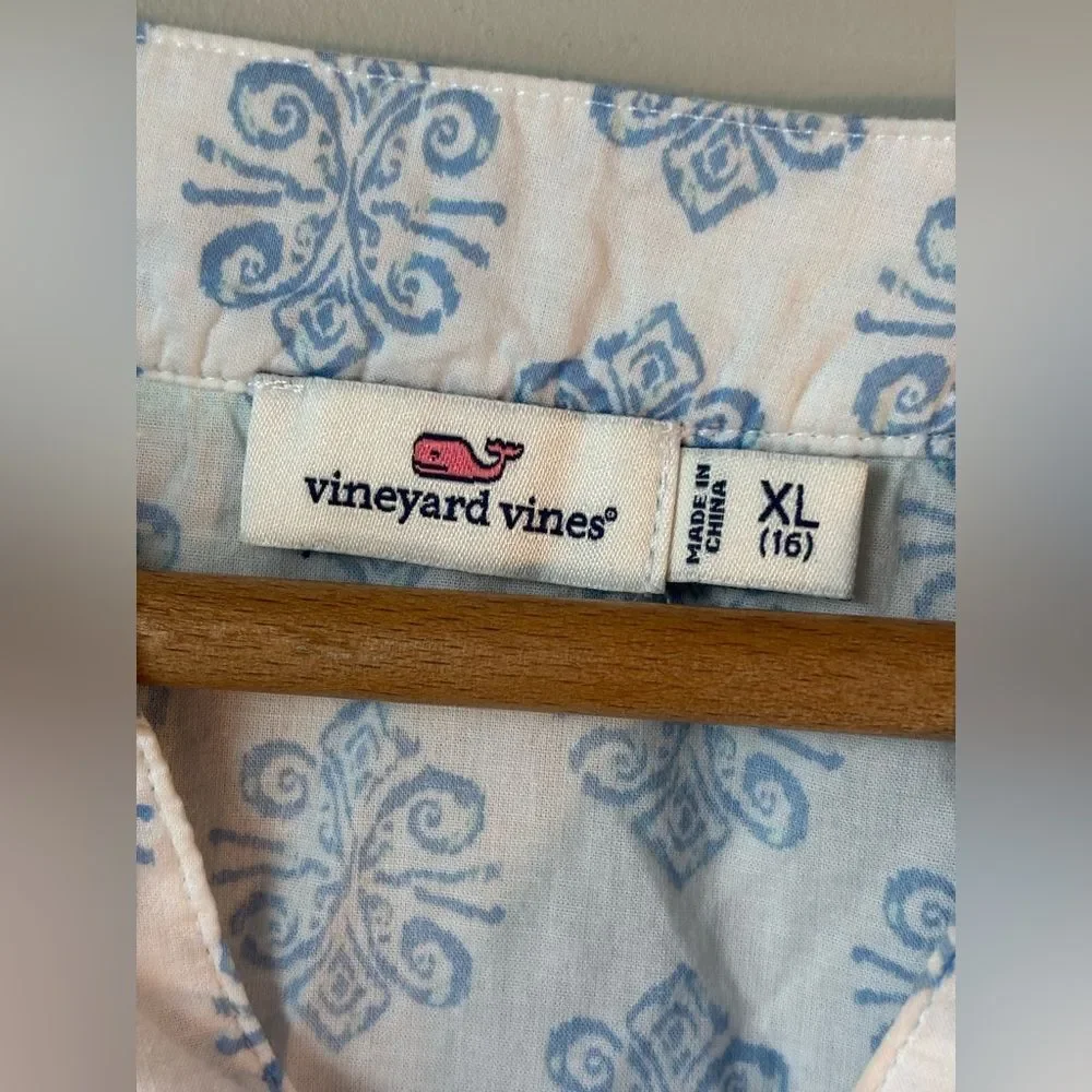 Vineyard Vines Girls Blue White Cotton Swim Cover Up Tunic Beach Size 16